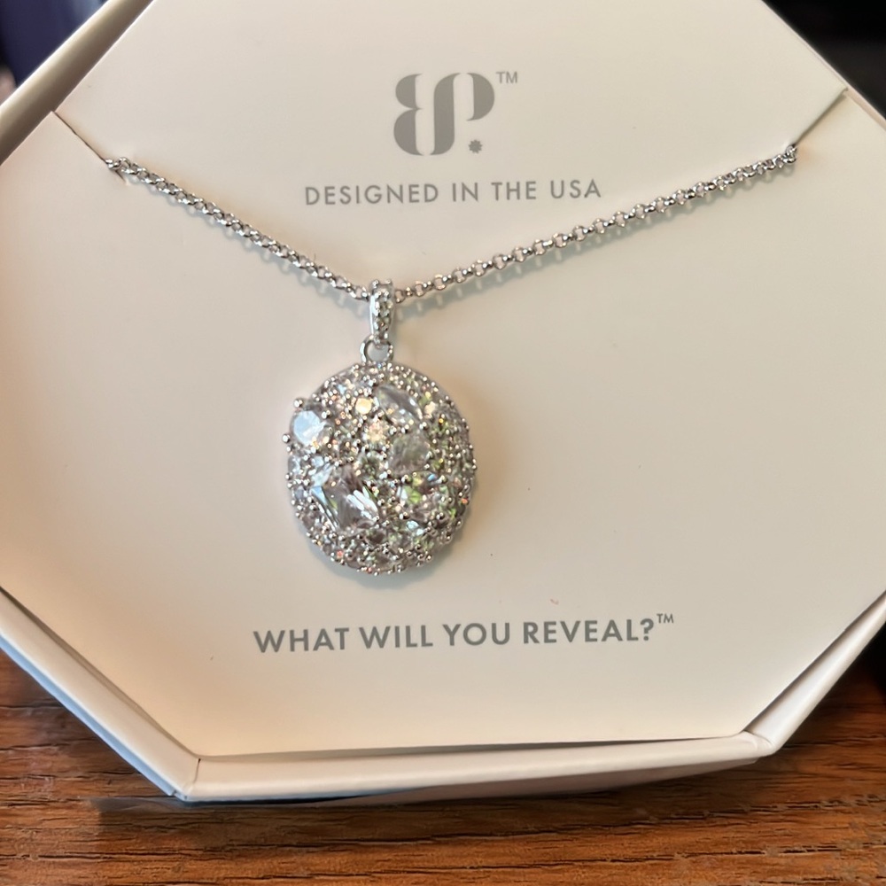 BP Shimmering Silver Pendant Necklace CZ